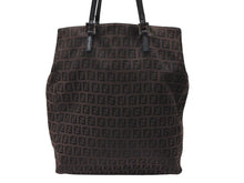 画像をギャラリービューアに読み込む, FENDI フェンディ ズッキーノ柄 トートバッグ 8BH067 ブラウン キャンバス レザー シルバー金具 美品 中古 4b007421