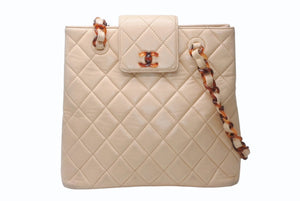 CHANEL シャネル チェーンワンショルダーバッグ 5番台 ココマーク ラムスキン ベージュ ブラウン べっ甲柄 美品 中古 4b007426