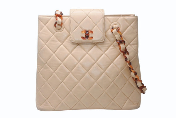 CHANEL シャネル チェーンワンショルダーバッグ 5番台 ココマーク ラムスキン ベージュ ブラウン べっ甲柄 美品 中古 4b007426