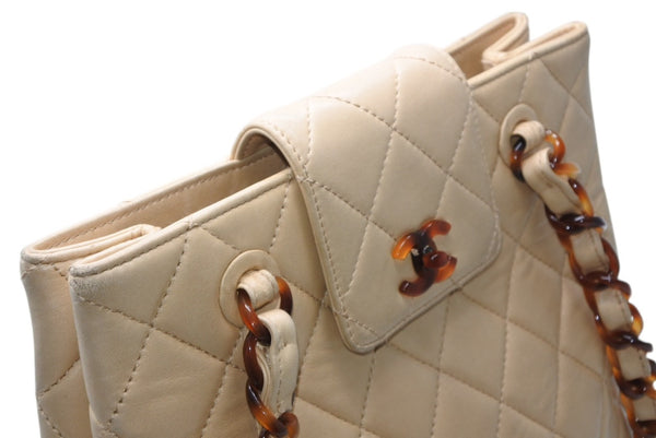 CHANEL シャネル チェーンワンショルダーバッグ 5番台 ココマーク ラムスキン ベージュ ブラウン べっ甲柄 美品 中古 4b007426