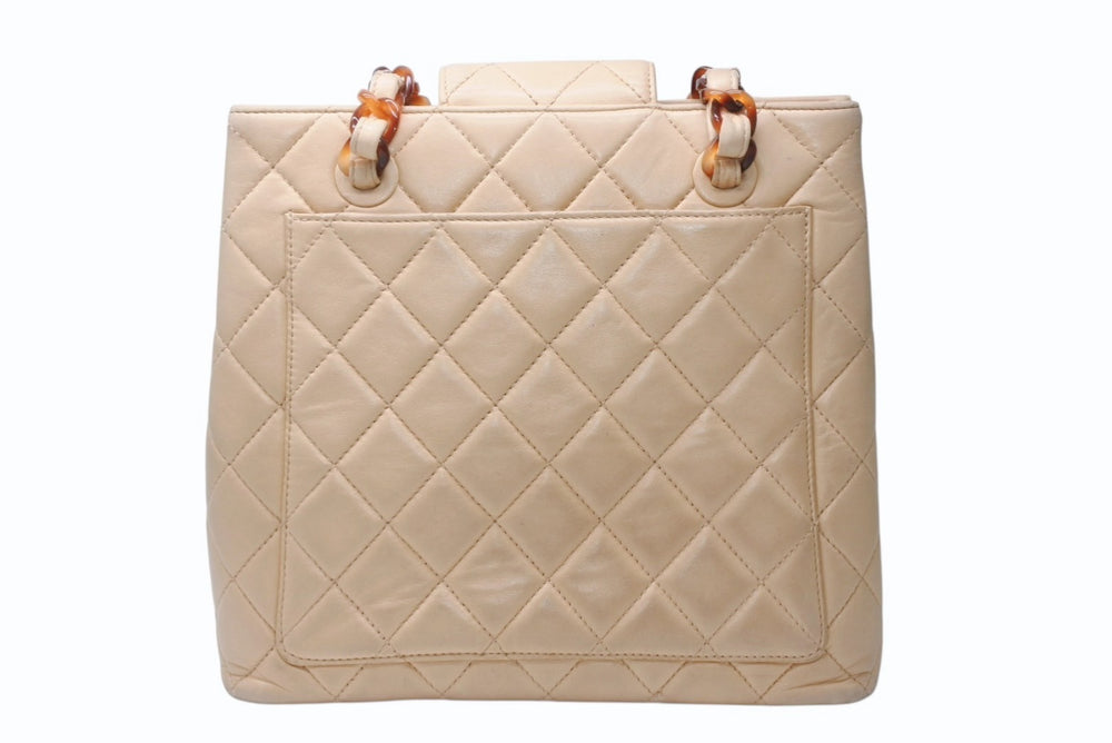 CHANEL Chain One Shoulder Bag No. 5 Coco Mark Lambskin Beige Brown Tortoiseshell Pattern Good Condition Used 4b007426