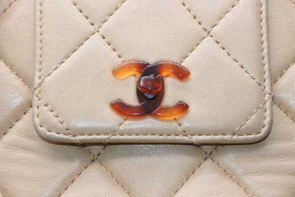 CHANEL シャネル チェーンワンショルダーバッグ 5番台 ココマーク ラムスキン ベージュ ブラウン べっ甲柄 美品 中古 4b007426