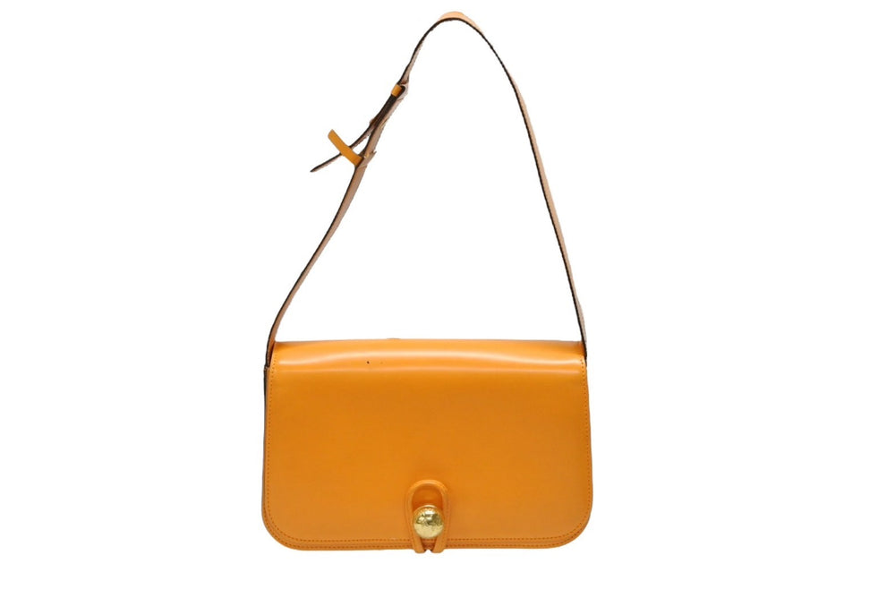 CELINE セリーヌ ワンショルダーバッグ ハンドバッグ MC96 イタリア製 レザー オレンジ ゴールド金具 美品 中古 4b007427