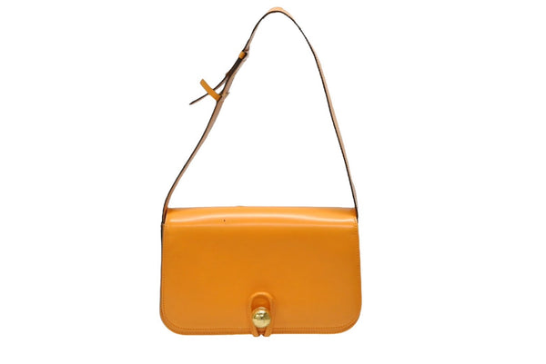 CELINE セリーヌ ワンショルダーバッグ ハンドバッグ MC96 イタリア製 レザー オレンジ ゴールド金具 美品 中古 4b007427