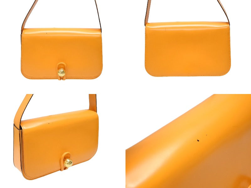 CELINE セリーヌ ワンショルダーバッグ ハンドバッグ MC96 イタリア製 レザー オレンジ ゴールド金具 美品 中古 4b007427
