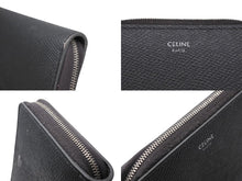 画像をギャラリービューアに読み込む, CELINE セリーヌ コンパクトジップドウォレット ラウンドファスナー コインケース S-SD-4178 ブラック レザー シルバー金具 美品 中古 4b007428