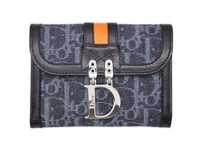 Load image into Gallery viewer, 新品同様 CHRIATIAN DIOR クリスチャンディオール 二つ折り財布 コンパクト財布 トロッターライン ネイビー ブラック オレンジ 中古 4b007438