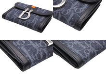 Load image into Gallery viewer, 新品同様 CHRIATIAN DIOR クリスチャンディオール 二つ折り財布 コンパクト財布 トロッターライン ネイビー ブラック オレンジ 中古 4b007438