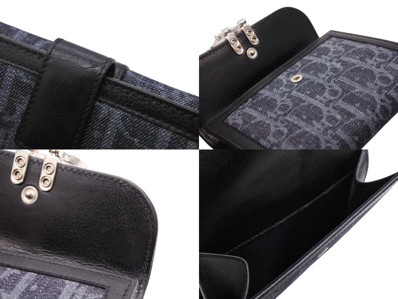 新品同様 CHRIATIAN DIOR クリスチャンディオール 二つ折り財布 コンパクト財布 トロッターライン ネイビー ブラック オレンジ 中古 4b007438