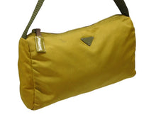 画像をギャラリービューアに読み込む, PRADA プラダ ハンドバッグ ワンショルダーバッグ トライアングルロゴ イタリア製 ナイロン イエロー カーキ シルバー金具 美品 中古 4b007441