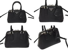 画像をギャラリービューアに読み込む, 極美品 PRADA プラダ 2WAY ミニハンドバッグ ショルダーバッグ トライアングルロゴ ブラック シルバー金具 中古 4b007452