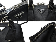 画像をギャラリービューアに読み込む, 極美品 PRADA プラダ 2WAY ミニハンドバッグ ショルダーバッグ トライアングルロゴ ブラック シルバー金具 中古 4b007452