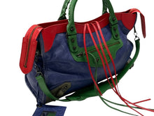 画像をギャラリービューアに読み込む, BALENCIAGA バレンシアガ ザ シティ ジャイアント 2WAYバッグ ハンドバッグ ショルダーバッグ 115743 レッド ブルー グリーン 美品 中古 4b007453