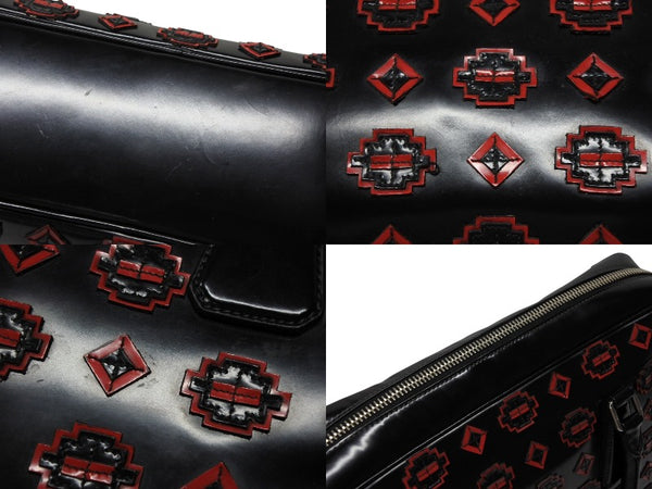 PRADA プラダ ハンドバッグ ロゴプレート エナメル パテントレザー・エナメル ブラック レッド 美品 中古 4b007454