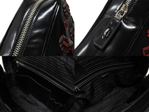 PRADA プラダ ハンドバッグ ロゴプレート エナメル パテントレザー・エナメル ブラック レッド 美品 中古 4b007454
