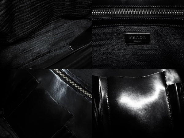 PRADA プラダ ハンドバッグ ロゴプレート エナメル パテントレザー・エナメル ブラック レッド 美品 中古 4b007454