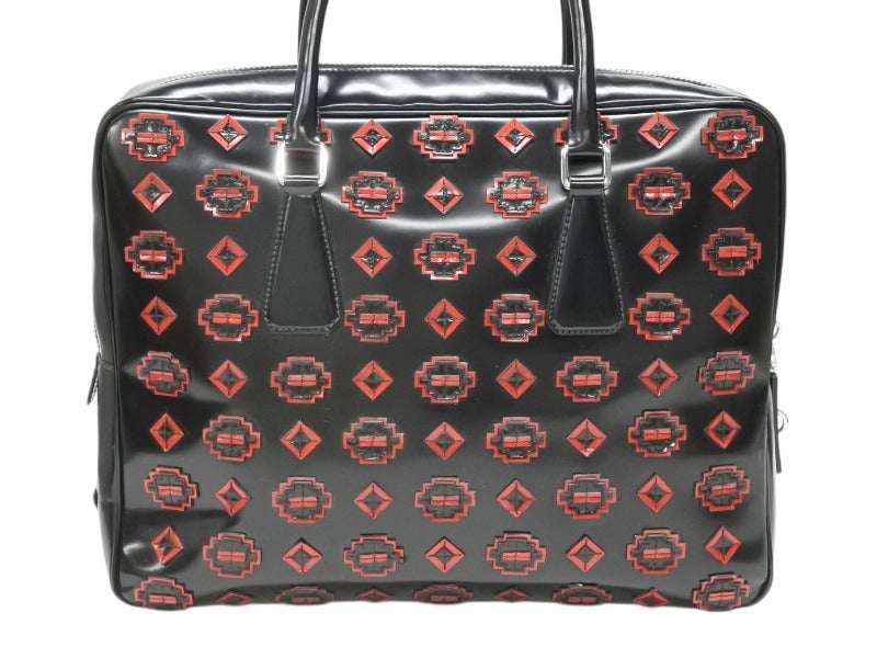 PRADA プラダ ハンドバッグ ロゴプレート エナメル パテントレザー・エナメル ブラック レッド 美品 中古 4b007454