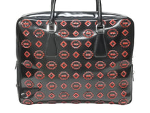 画像をギャラリービューアに読み込む, PRADA プラダ ハンドバッグ ロゴプレート エナメル パテントレザー・エナメル ブラック レッド 美品 中古 4b007454