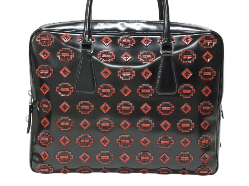 PRADA Prada Handbag Logo Plate Enamel Patent Leather Enamel Black Red Good Condition Used 4b007454