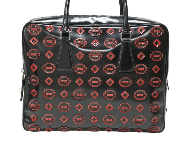 PRADA プラダ ハンドバッグ ロゴプレート エナメル パテントレザー・エナメル ブラック レッド 美品 中古 4b007454