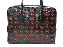 画像をギャラリービューアに読み込む, PRADA プラダ ハンドバッグ ロゴプレート エナメル パテントレザー・エナメル ブラック レッド 美品 中古 4b007454