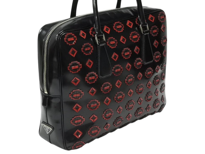 PRADA Prada Handbag Logo Plate Enamel Patent Leather Enamel Black Red Good Condition Used 4b007454