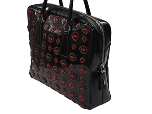 PRADA プラダ ハンドバッグ ロゴプレート エナメル パテントレザー・エナメル ブラック レッド 美品 中古 4b007454