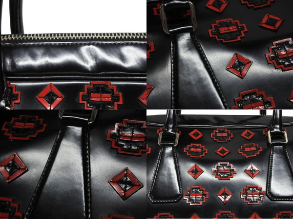 PRADA プラダ ハンドバッグ ロゴプレート エナメル パテントレザー・エナメル ブラック レッド 美品 中古 4b007454