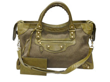 画像をギャラリービューアに読み込む, BALENCIAGA バレンシアガ ザ ジャイアント シティ 2WAY ハンドバッグ ショルダーバッグ キャンバス カーキ レザー ゴールド金具 美品 中古 4b007455