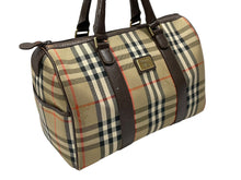 画像をギャラリービューアに読み込む, BURBERRY バーバリー ノバチェック ミニボストンバッグ ベージュ ブラウン キャンバス レザー ゴールド金具 美品 中古 4b007468
