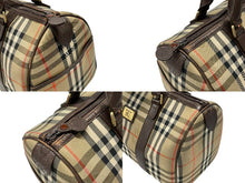 画像をギャラリービューアに読み込む, BURBERRY バーバリー ノバチェック ミニボストンバッグ ベージュ ブラウン キャンバス レザー ゴールド金具 美品 中古 4b007468