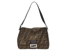 画像をギャラリービューアに読み込む, FENDI フェンディ マンマバケット ショルダーバッグ ズッカ柄 コットンキャンバス レザー ブラウン シルバー金具 美品 中古 4b007471