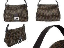 画像をギャラリービューアに読み込む, FENDI フェンディ マンマバケット ショルダーバッグ ズッカ柄 コットンキャンバス レザー ブラウン シルバー金具 美品 中古 4b007471