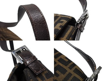 画像をギャラリービューアに読み込む, FENDI フェンディ マンマバケット ショルダーバッグ ズッカ柄 コットンキャンバス レザー ブラウン シルバー金具 美品 中古 4b007471
