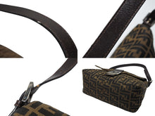 画像をギャラリービューアに読み込む, FENDI フェンディ マンマバケット ショルダーバッグ ズッカ柄 コットンキャンバス レザー ブラウン シルバー金具 美品 中古 4b007471