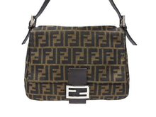 画像をギャラリービューアに読み込む, FENDI フェンディ マンマバケット ショルダーバッグ ズッカ柄 コットンキャンバス レザー ブラウン シルバー金具 美品 中古 4b007472