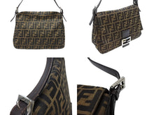 画像をギャラリービューアに読み込む, FENDI フェンディ マンマバケット ショルダーバッグ ズッカ柄 コットンキャンバス レザー ブラウン シルバー金具 美品 中古 4b007472