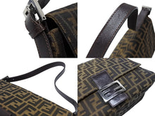 画像をギャラリービューアに読み込む, FENDI フェンディ マンマバケット ショルダーバッグ ズッカ柄 コットンキャンバス レザー ブラウン シルバー金具 美品 中古 4b007472
