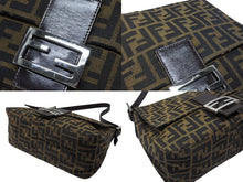 画像をギャラリービューアに読み込む, FENDI フェンディ マンマバケット ショルダーバッグ ズッカ柄 コットンキャンバス レザー ブラウン シルバー金具 美品 中古 4b007472