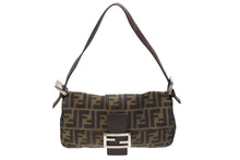 画像をギャラリービューアに読み込む, FENDI フェンディ マンマバケット ワンショルダーバッグ 222826424009 ズッカ柄 キャンバス レザー ブラウン シルバー金具 美品 中古 4b007476
