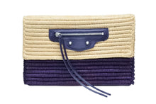 画像をギャラリービューアに読み込む, 極美品 BALENCIAGA バレンシアガ クラッチバッグ かごバッグ 002123 ラフィア レザー ベージュ パープル シルバー金具 中古 4b007484