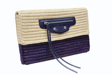 画像をギャラリービューアに読み込む, 極美品 BALENCIAGA バレンシアガ クラッチバッグ かごバッグ 002123 ラフィア レザー ベージュ パープル シルバー金具 中古 4b007484
