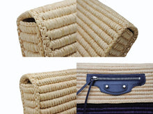 画像をギャラリービューアに読み込む, 極美品 BALENCIAGA バレンシアガ クラッチバッグ かごバッグ 002123 ラフィア レザー ベージュ パープル シルバー金具 中古 4b007484