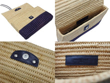 画像をギャラリービューアに読み込む, 極美品 BALENCIAGA バレンシアガ クラッチバッグ かごバッグ 002123 ラフィア レザー ベージュ パープル シルバー金具 中古 4b007484