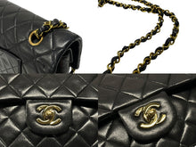 画像をギャラリービューアに読み込む, 極美品 CHANEL シャネル マトラッセ25 Wフラップ Wチェーンショルダーバッグ 3番台 ラムスキン ココマーク ブラック ゴールド金具 中古 4b007492
