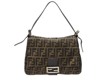 画像をギャラリービューアに読み込む, FENDI フェンディ マンマバケット ショルダーバッグ ズッカ柄 コットンキャンバス レザー ブラウン シルバー金具 美品 中古 4b007496