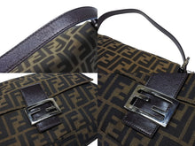 画像をギャラリービューアに読み込む, FENDI フェンディ マンマバケット ショルダーバッグ ズッカ柄 コットンキャンバス レザー ブラウン シルバー金具 美品 中古 4b007496