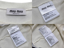 画像をギャラリービューアに読み込む, 極美品 MIU MIU ミュウミュウ レース 装飾半袖 Tシャツ XS リブニット MJN580 ブランド ロゴ アイボリー コットン 中古 4b007529