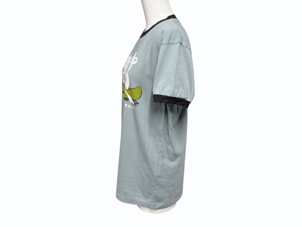 新品未使用 KAPITAL キャピタル 20/-天竺 リンガーT(K'BEARpt) Tシャツ K2502SC017 ブラック ブルー サイズ1 中古 4b007551