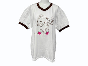 Brand new, unused KAPITAL 20/- jersey V-neck ringer T-shirt (Little Bear)&ハMoni pt) T-shirt K2502SC017 White Brown Size 3 Used 4b007552